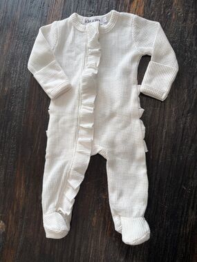Bella Berry organic waffle knit ruffled footie